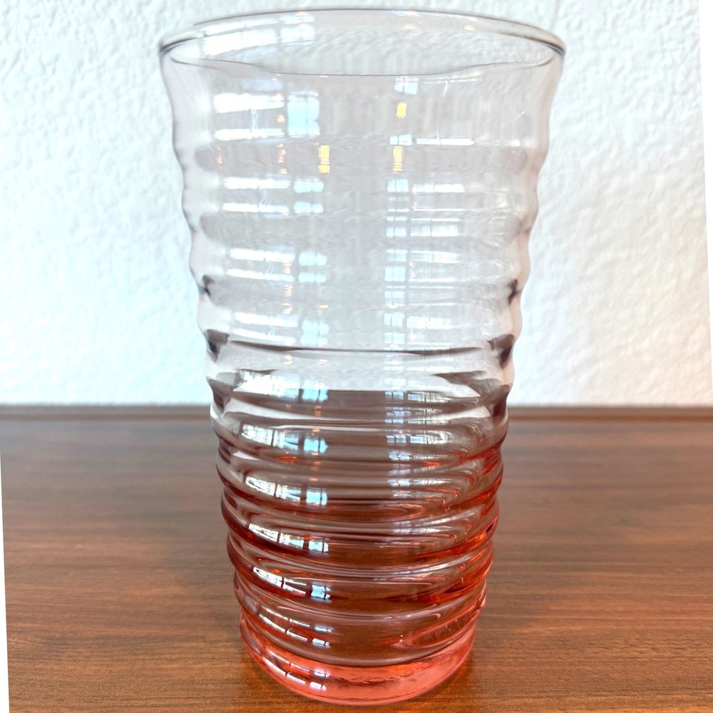 Vintage Anchor Hocking Pink Ribbed 5 3/8" Tumbler Glass